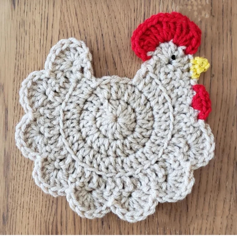 Handmade Crochet Coasters Cute Drink Coaster Set For Coffee Table Tabletop Protection Home Decor-chicken