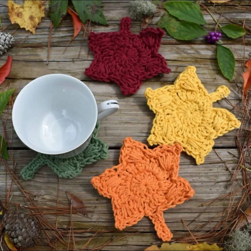 Diy Weed Leaf Shaped Coasters Round Woolen Knitting Mold Coasters Tableware Mats, Maple Leaf Coasters