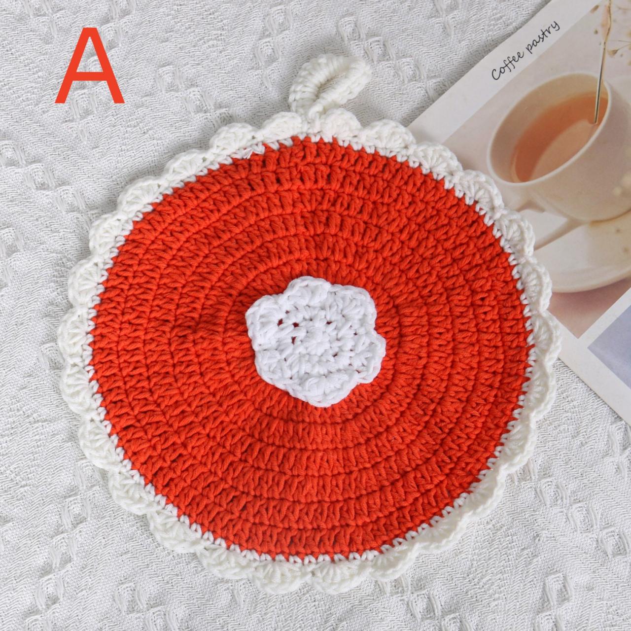 Round Cotton Crochet Table Place Mat Weaving Sunflower Placemat Cute Flower Coaster Table Mat Christmas Decorations 2023