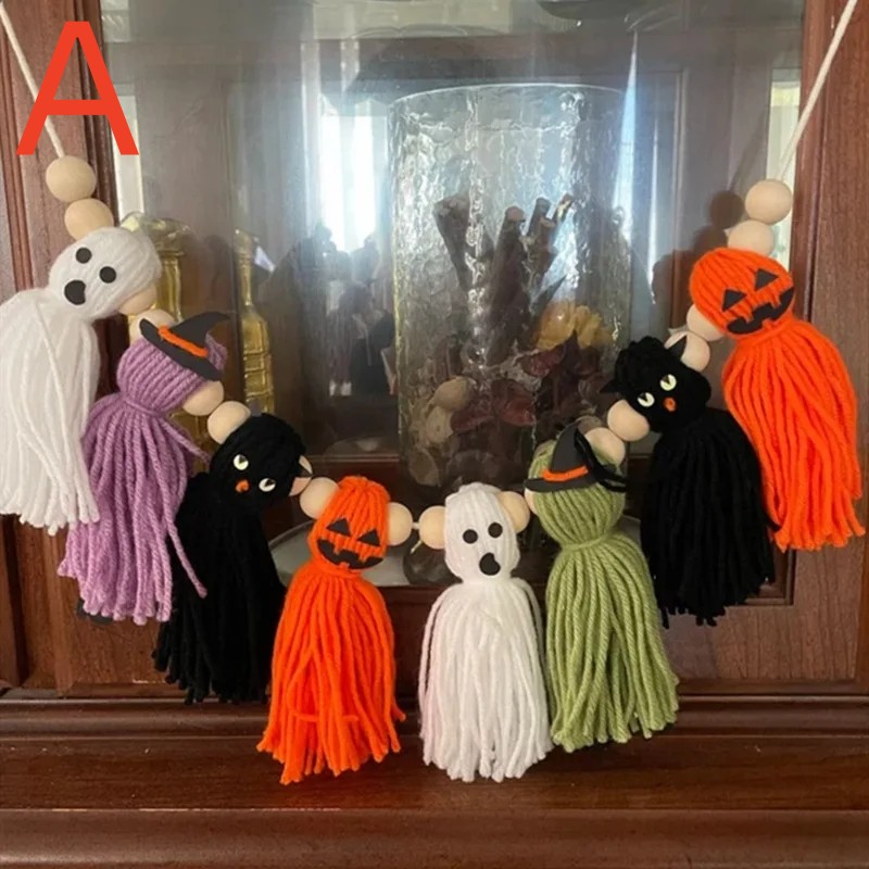 Knitting Wool Hanging Ornament For Baby Shower Room, Funny Ghost Garland For Kids, Room Wall Decoration, Birthday Decoration