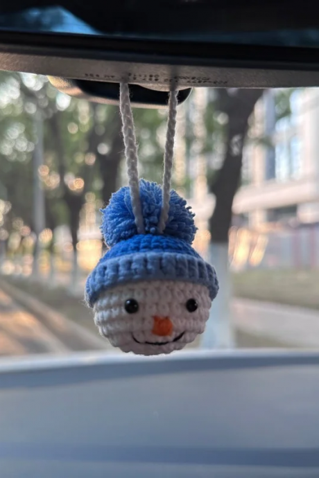 Christmas Car Hanging Blue Hat Snowman Year Snowman Rearview Mirror Pendant Ornament, Automotive Decoration Accessories