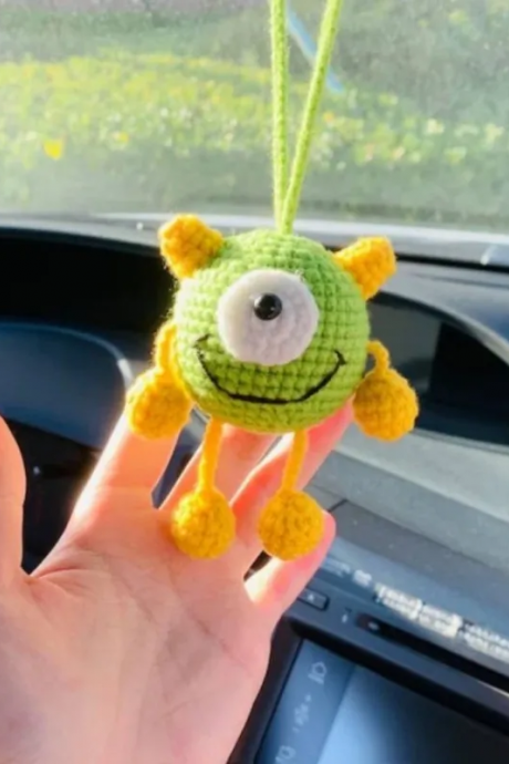 Car Interior Crochet Car Hanging Decoration Pendant For Women, Hand-woven Monster Of The Valley, Auto Rearview Mirror Pendant, Car Accessories