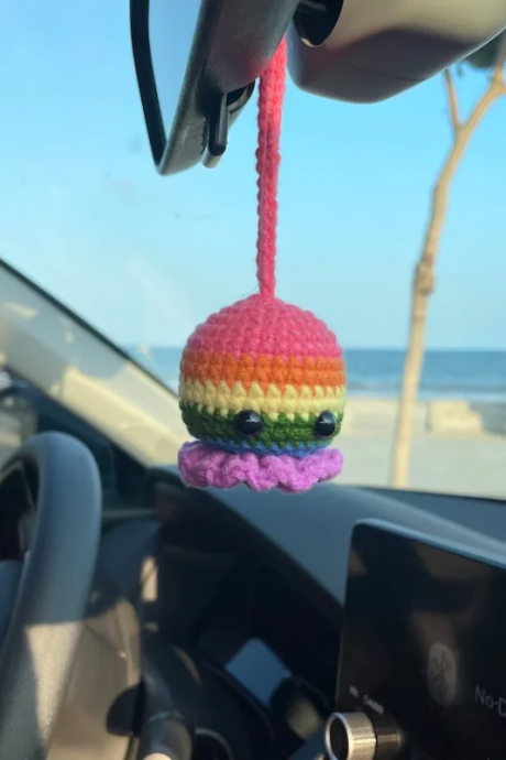 Crochet Handmade Wool Car Accessories Knitted Safety Octopus Pendant Hand Woven Animal Children's Room Decorations
