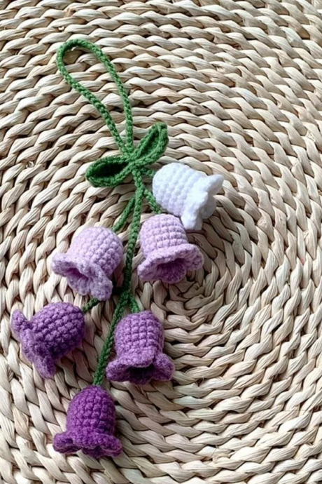 Hand-knitted Bell Orchid Flower Pendant Car Rearview Mirror Decoration Key Ring Charms Gift