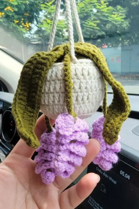 Car Mirror Hanging Accessory Handmade Knitted Cute Crochet Potted Plant Rear View Decor Car Interior Accessories