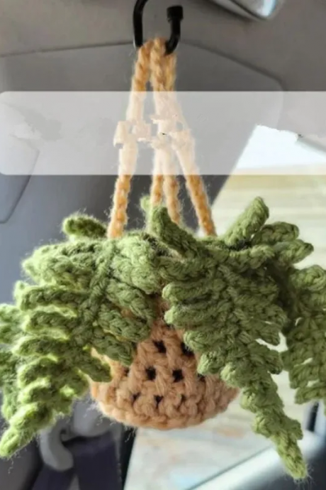 Hand-knitted Plant Bell Orchid Flowers Pendant Car Hangings Ornament Finished Handmade Crochet Bag Pendant Car Charms Home Decor