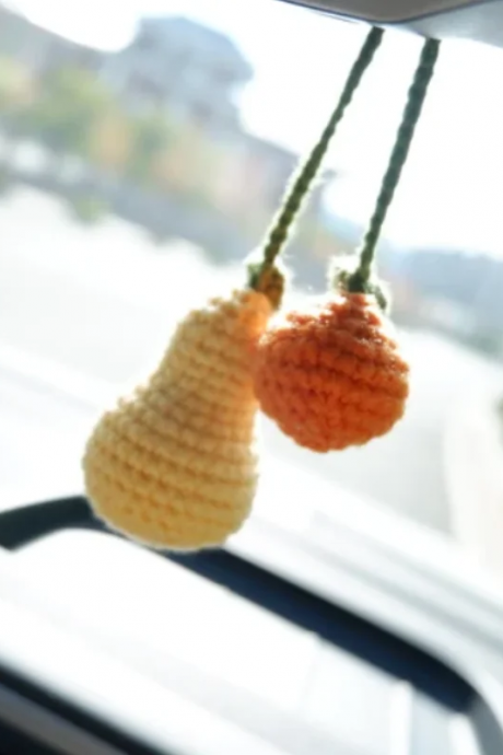 Novelty Cute Fruit Car Decor Hand Woven Knitted Pendant Portable Car Decoration Gifts, Key Chain, Hanging Purse, Car Party Favor