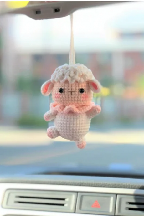 Handmade Knitted Lamb Pendant For Children's Room Decorations, Wool Car Accessories, Knitted Safety, Hand Woven Animal, Cute