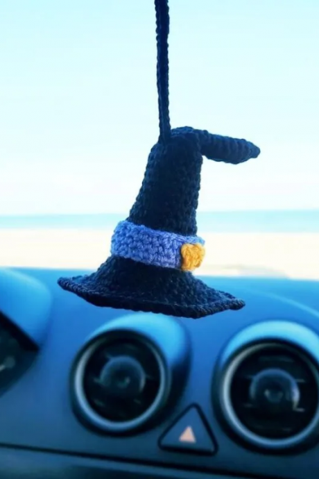 Halloween Handmade Witch Hat Car Hanging Pendant, Decoration Car Decor, Witch Charm, Rearview Mirror, Door And Window