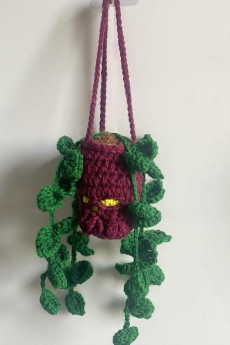 Car Handmade Crochet Plant Pendant Hanging Basket Charm Rear View Mirror Ornament Accessories Decor Gadgets Interior Styling