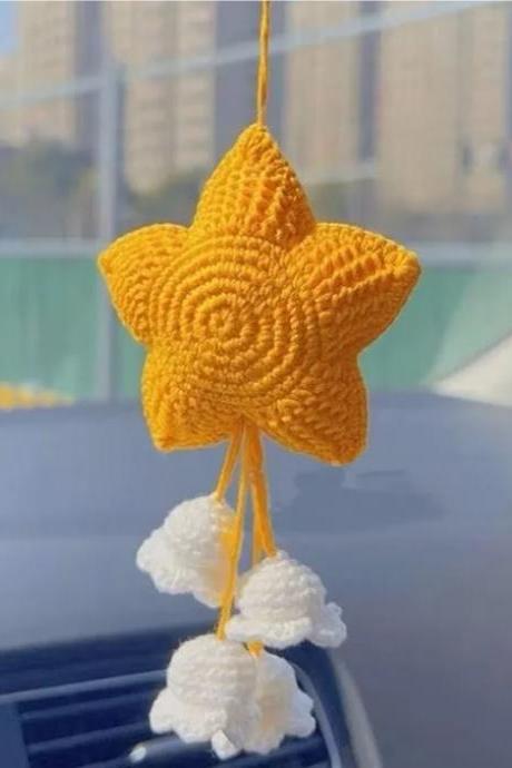Car Interior Decoration Pendant, Hand-woven Star Lily Of The Valley, Auto Rearview Mirror Pendant, Car Accessories, Women&amp;#039;s Cute