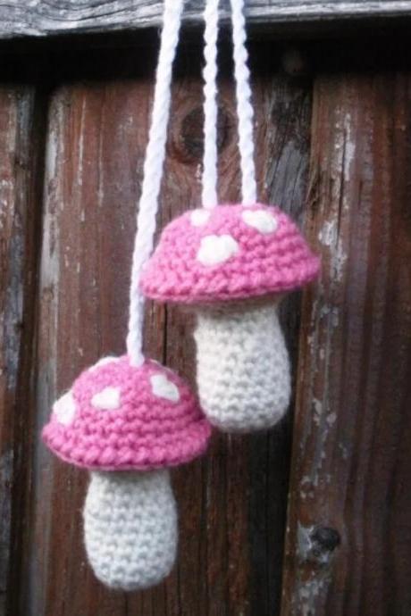Cute Crochet Mushroom Charm For Car Mirror Hanging Swing Pendant Ornament Gift Auto Interior Decoration Accessories For Women