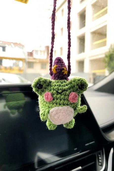 Woven Animal Car Hanging Ornament, Colorful Handmade Knitting Frog, Mushroom Pendant, Wall Hanging, Auto Interior Accessories