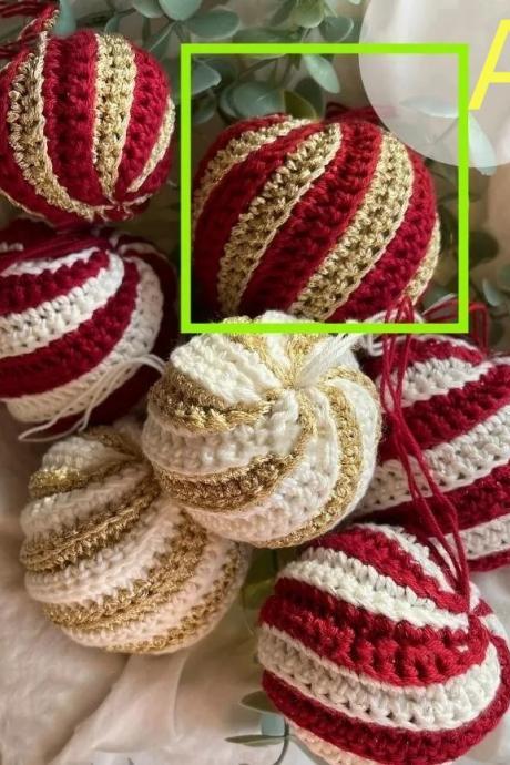 Knitted Candy Ball Christmas Tree Pendant Ornament, Christmas Decoration, Family Party, Year Gift, Yarn Ball
