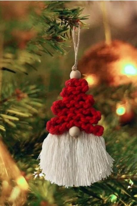 Boho Style Handmade Santa Claus Ornament For Home Hand Woven Macrame Pendant, Tapestry Christmas Tree Decoration, Year Gifts