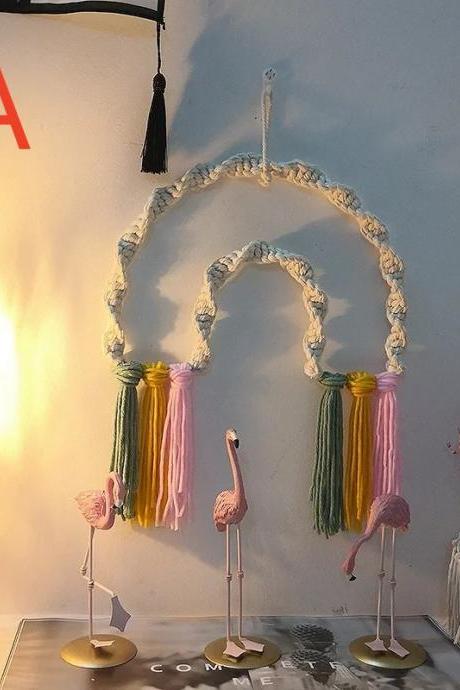 Macrame Rainbow Hanging Ornament Rope, Handmade Woven Wall Decor, Baby Girls Room Decor, Home Nursery Decor