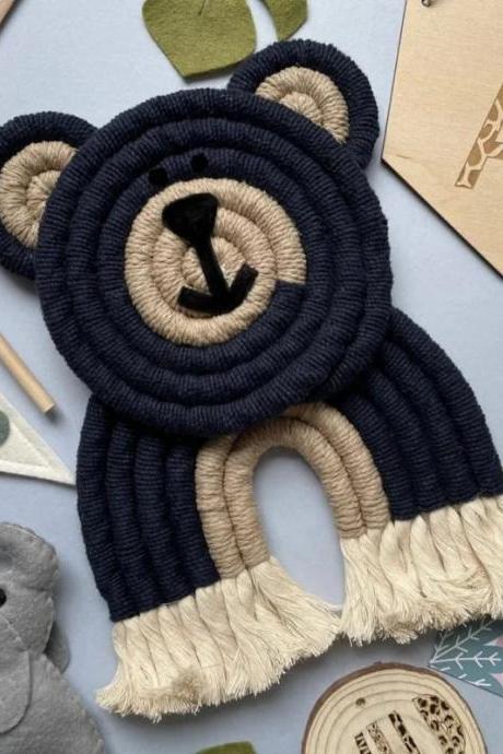 Ootdty-nordic Lion And Deer Macrame Wall Hanging For Kids Room Decor, Hand-woven Cotton Rope, Animal Wall Hanging Decor, Ins