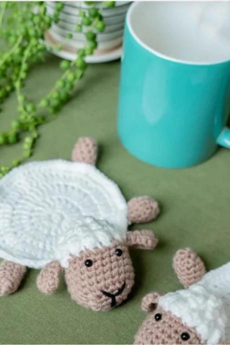 1pc Cute Turtle Handmade Crochet Thick Skid-resistant Heat Insulation Sheep Turtle Shape Kitchen Mug Coaster Home Decor