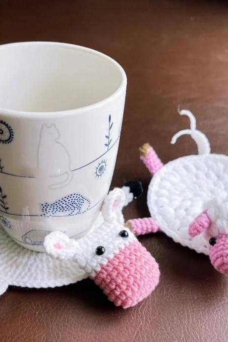 Cute Animals Coaster Hand Crocheted Sheep Teacup Mat Skid-resistant Potholder Knitted Mug Pad Halloween Party Kitchen Supplies