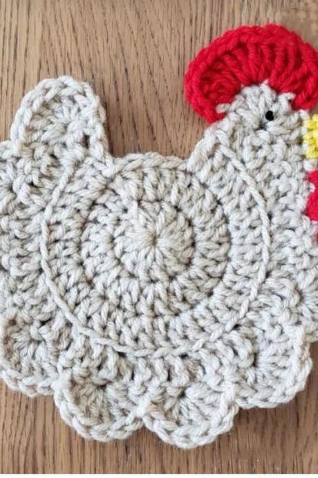 Handmade Crochet Coasters Cute Drink Coaster Set For Coffee Table Tabletop Protection Home Decor-chicken