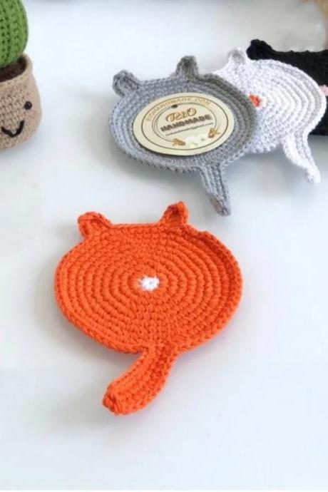 Woolen Animal Crochet Insulation Mat Hand-knitted Mark Coasters Cartoon American Mouse, Anti-scalding Table Mat, Super Cute,