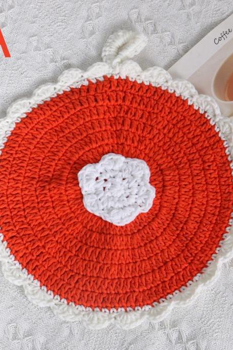 Round Cotton Crochet Table Place Mat Weaving Sunflower Placemat Cute Flower Coaster Table Mat Christmas Decorations 2023