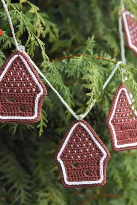 Knitted Cabin Christmas Tree Pendant Ornaments, Family Party Decoration, Year Gift Decor, 1pc