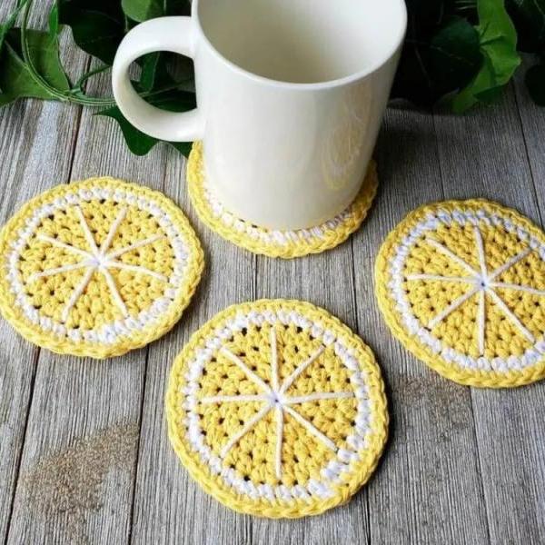 Crochet Fruit Coasters For Drinks Absorbent Woven Handmade Cotton Insulation Teapot Pads Beige Thickened For Table