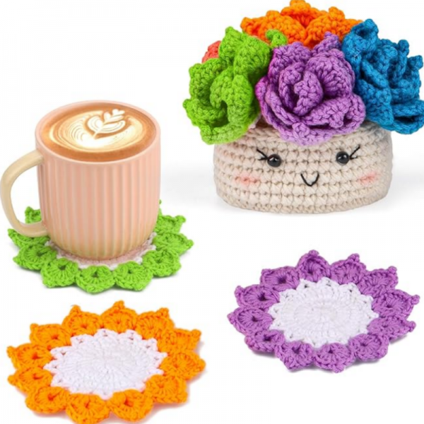 Colorful flower round cotton crochet table place mat pad Cloth placemat cup coffee coaster doily kitchen Christmas Accessories